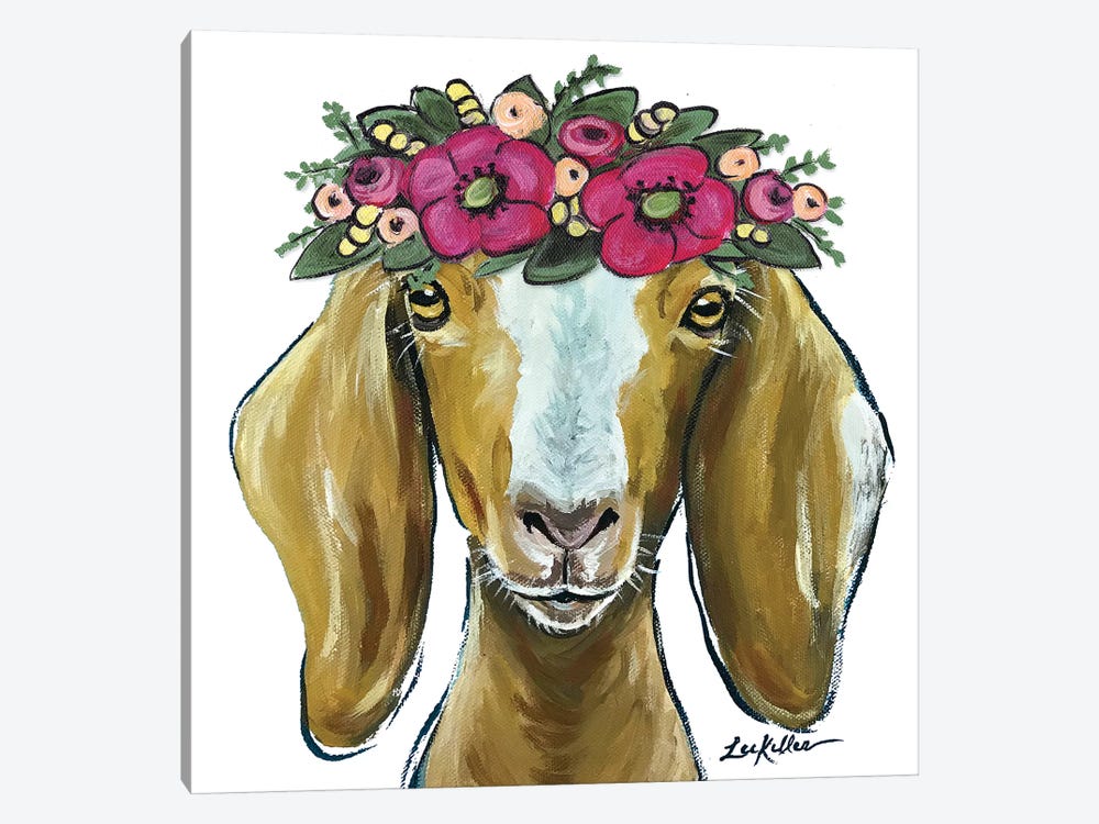 Goat - Mandy With Flower Crown by Hippie Hound Studios 1-piece Canvas Art