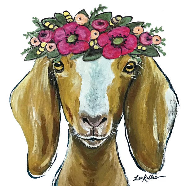 Goats: Goat - Mandy With Flower Crown by Hippie Hound Studios