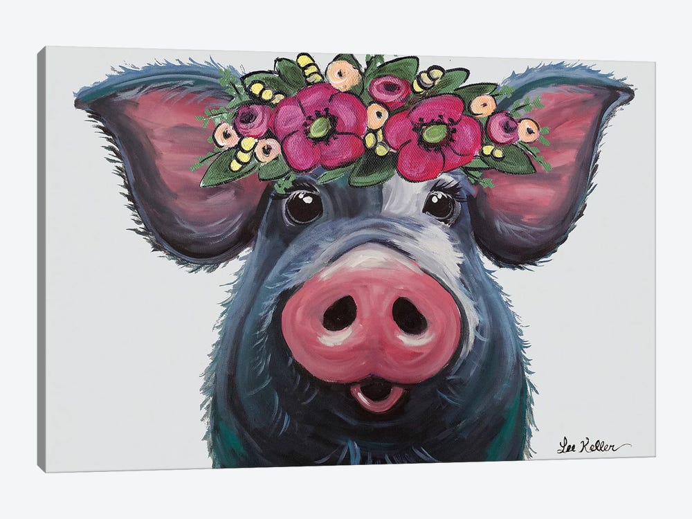 Pig - Lulu With Flower Crown by Hippie Hound Studios 1-piece Canvas Art