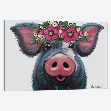 Pig - Lulu With Flower Crown Canvas Print #HHS259} by Hippie Hound Studios Art Print