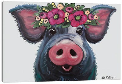 Pig - Lulu With Flower Crown Canvas Art Print - Pig Art