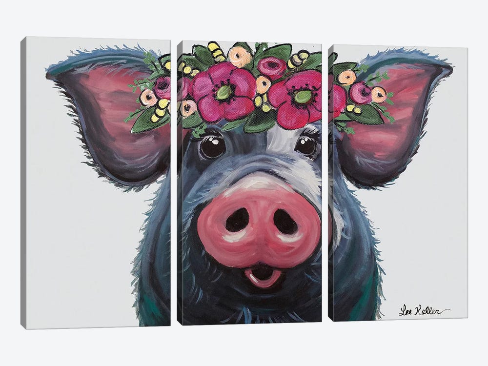 Pig - Lulu With Flower Crown by Hippie Hound Studios 3-piece Canvas Art