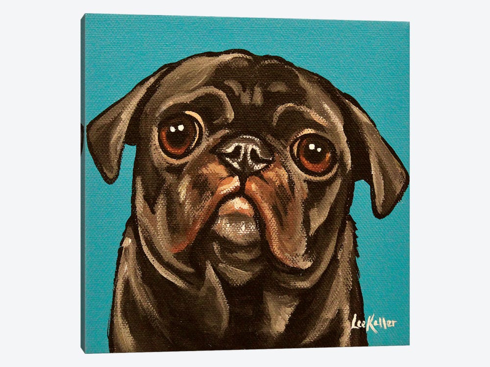 Black Pug On Teal by Hippie Hound Studios 1-piece Canvas Print