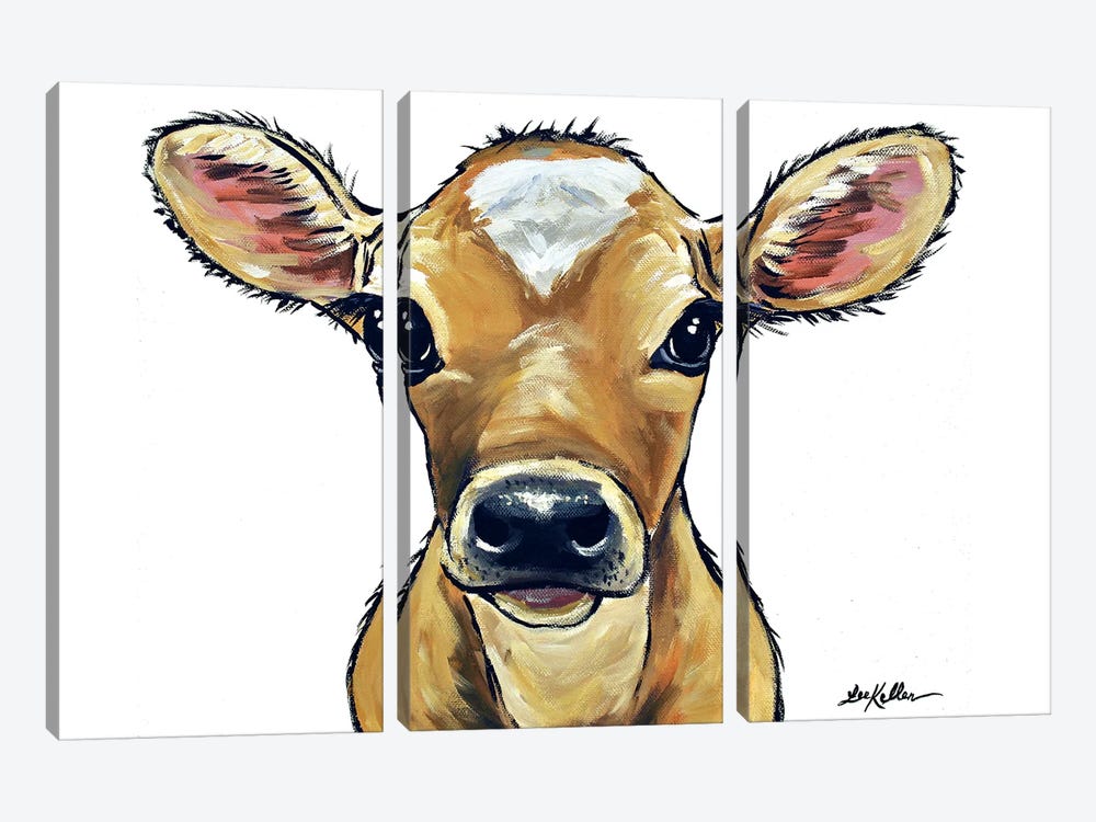Bambi The Cow On White by Hippie Hound Studios 3-piece Canvas Wall Art