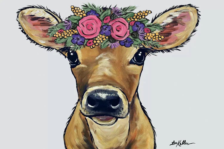 Bambi The Cow With Flowers On Gray