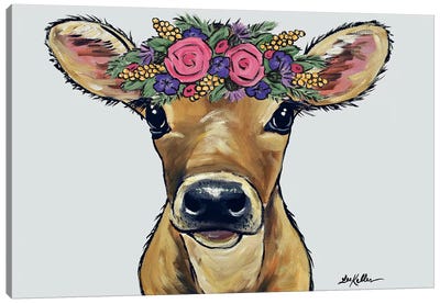 Bambi The Cow With Flowers On Gray Canvas Art Print - Hippie Hound Studios