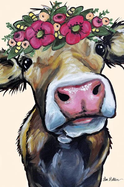 Kids Art Girls: Hazel  The Cow Flower Crown On Cream by Hippie Hound Studios