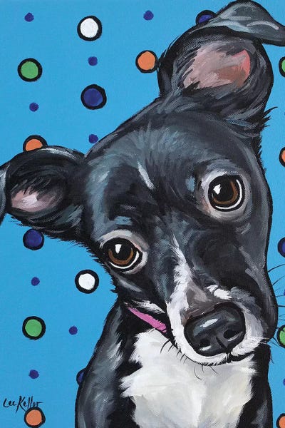 Cute Mix Breed Puppy Polka Dots by Hippie Hound Studios framed wall art