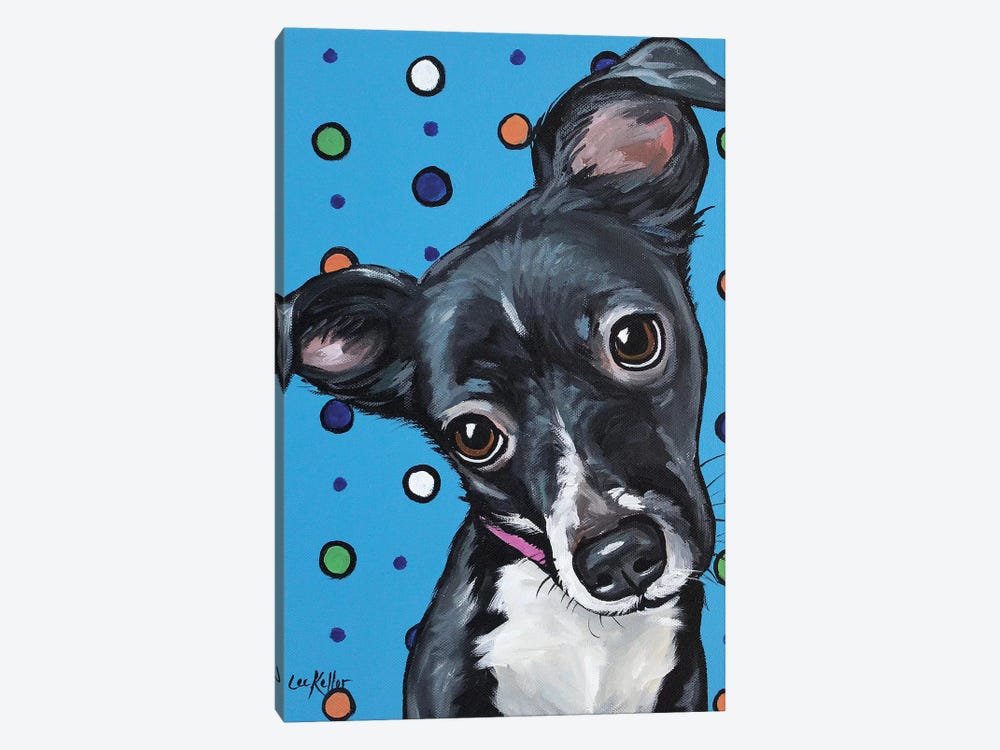 Cute Mix Breed Puppy Polka Dots by Hippie Hound Studios 1-piece Canvas Artwork