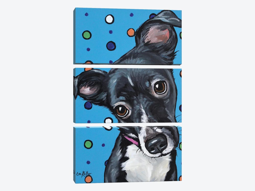 Cute Mix Breed Puppy Polka Dots by Hippie Hound Studios 3-piece Canvas Wall Art