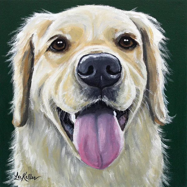 Golden Retrievers: Golden Retriever On Forest Green by Hippie Hound Studios