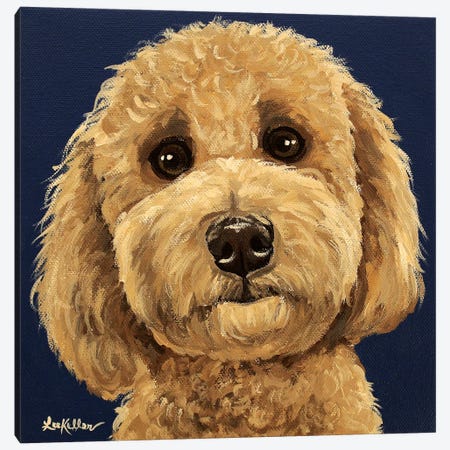Goldendoodle On Navy I Canvas Print #HHS289} by Hippie Hound Studios Canvas Artwork