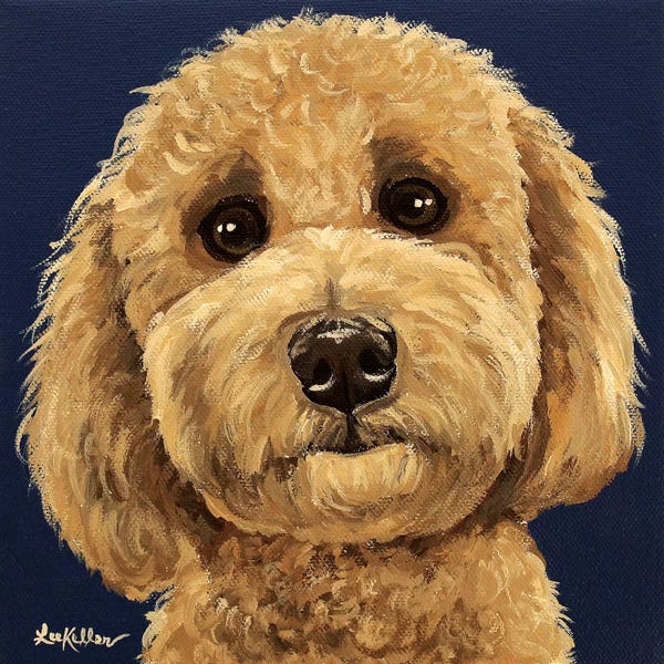 Goldendoodles: Goldendoodle On Navy I by Hippie Hound Studios