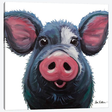 Lulu The Pig On White Canvas Print #HHS297} by Hippie Hound Studios Canvas Art