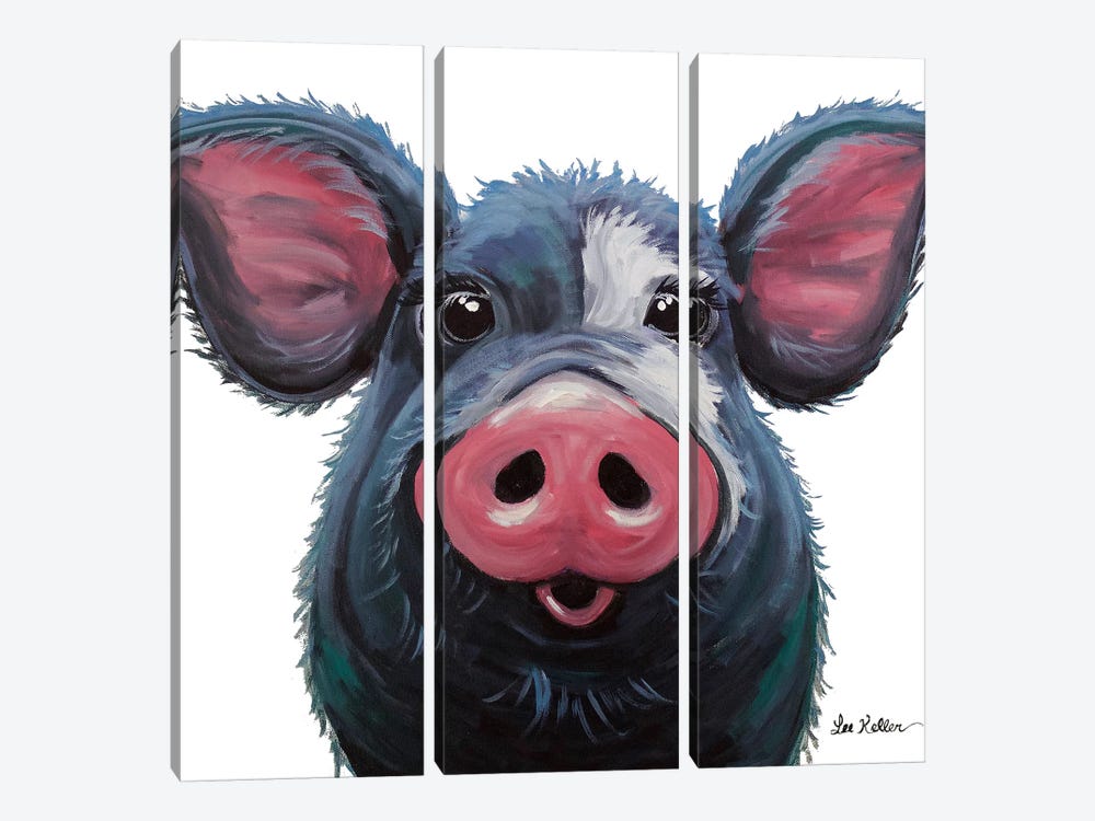 Lulu The Pig On White by Hippie Hound Studios 3-piece Canvas Wall Art