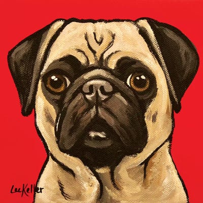 Pug On Red by Hippie Hound Studios metal wall art