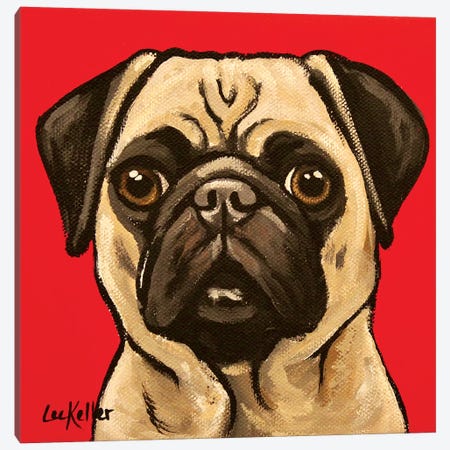 Pug On Red Canvas Print #HHS303} by Hippie Hound Studios Canvas Print