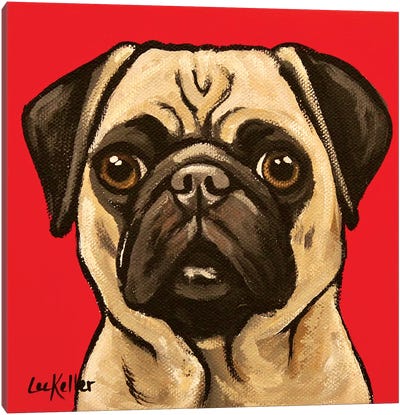 Pug On Red Canvas Art Print - Pug Art