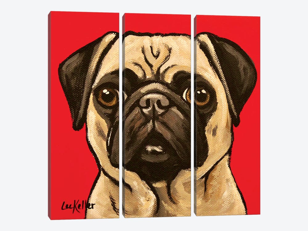 Pug On Red by Hippie Hound Studios 3-piece Canvas Artwork