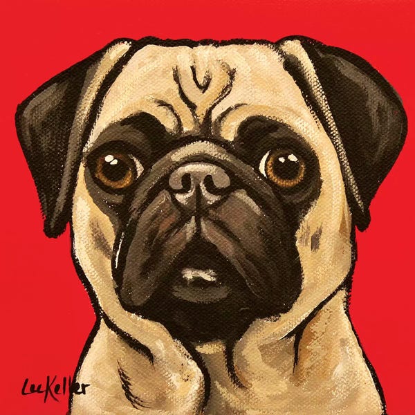 Hippie Hound Studios: Pug On Red by Hippie Hound Studios