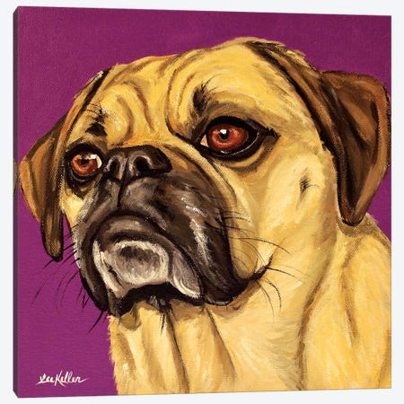 Puggle On Purple Canvas Print #HHS304} by Hippie Hound Studios Canvas Artwork