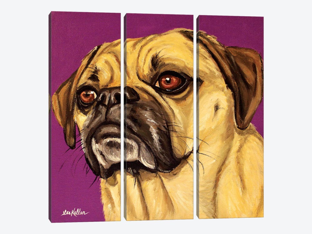 Puggle On Purple by Hippie Hound Studios 3-piece Canvas Art Print
