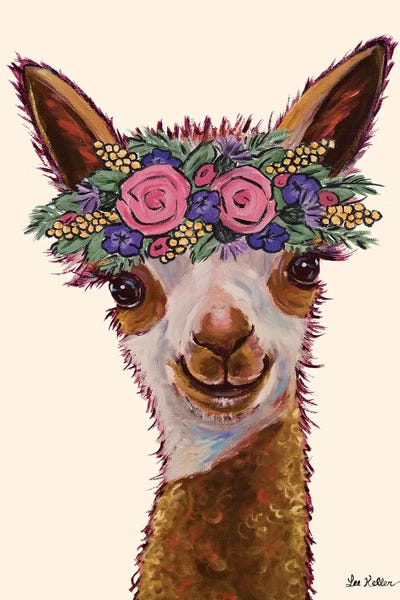 Rosie The Alpaca With Flowers by Hippie Hound Studios framed wall art