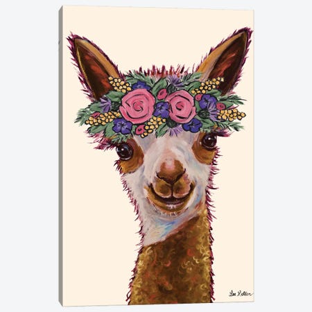 Rosie The Alpaca With Flowers Canvas Print #HHS318} by Hippie Hound Studios Canvas Art