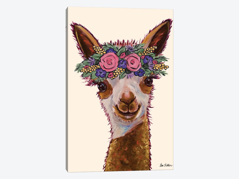 Rosie The Alpaca With Flowers by Hippie Hound Studios 1-piece Canvas Artwork