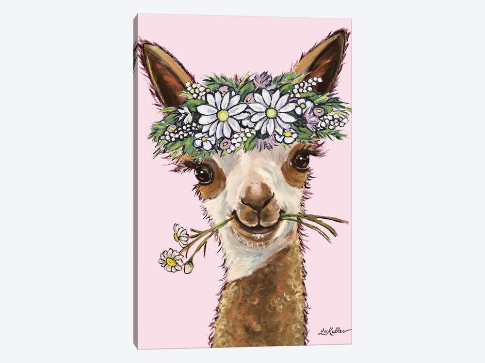 Rosie The Alpaca With Daisies On Pink by Hippie Hound Studios 1-piece Canvas Print