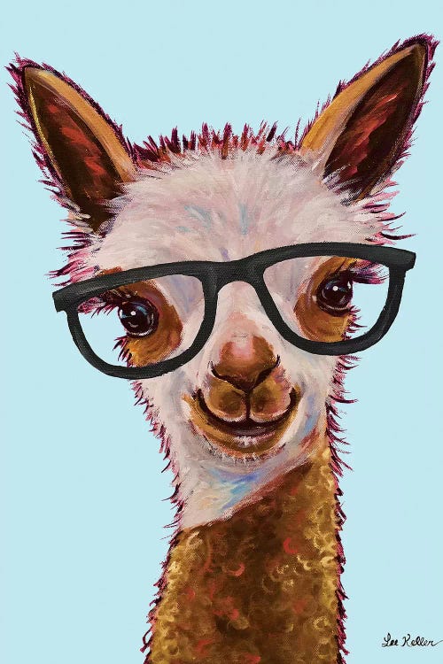 Rosie The Alpaca With Glasses On Turquoise