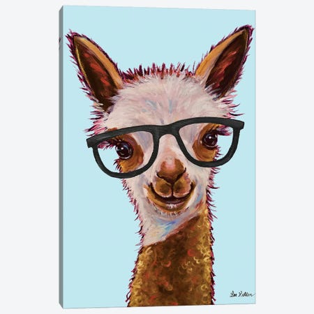 Rosie The Alpaca With Glasses On Turquoise Canvas Print #HHS323} by Hippie Hound Studios Canvas Art Print