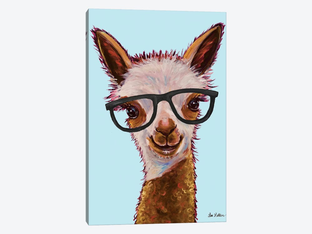 Rosie The Alpaca With Glasses On Turquoise by Hippie Hound Studios 1-piece Canvas Art