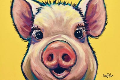 Marmalade The Pig On Yellow by Hippie Hound Studios gallery poster