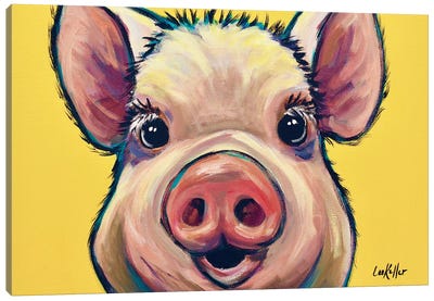 Marmalade The Pig On Yellow Canvas Art Print - Pig Art