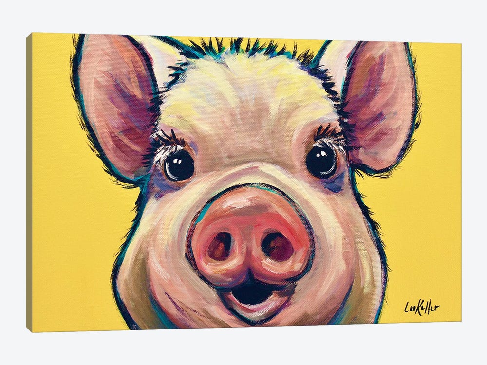 Marmalade The Pig On Yellow by Hippie Hound Studios 1-piece Canvas Artwork