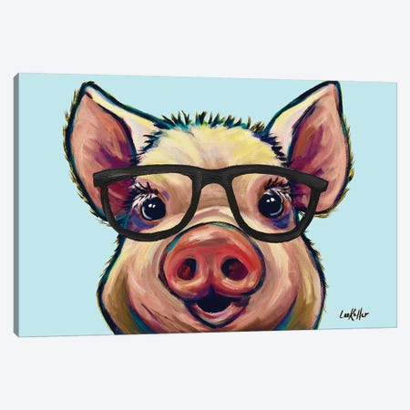 Marmalade The Pig With Glasses Canvas Print #HHS332} by Hippie Hound Studios Canvas Wall Art