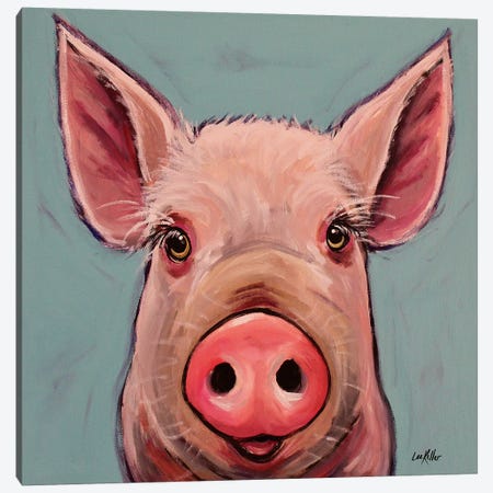 Reuben The Pig Canvas Print #HHS333} by Hippie Hound Studios Canvas Wall Art