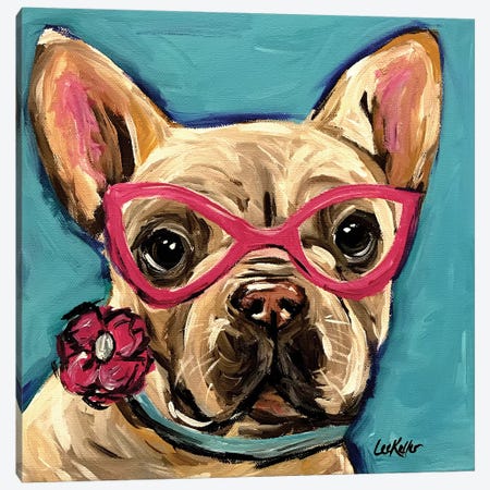 Frenchie With Glasses, Pearl Canvas Print #HHS36} by Hippie Hound Studios Canvas Art