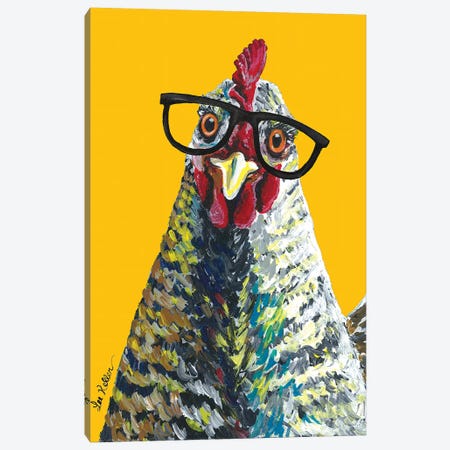 Chicken Willimina Glasses On Yellow Canvas Print #HHS370} by Hippie Hound Studios Canvas Wall Art