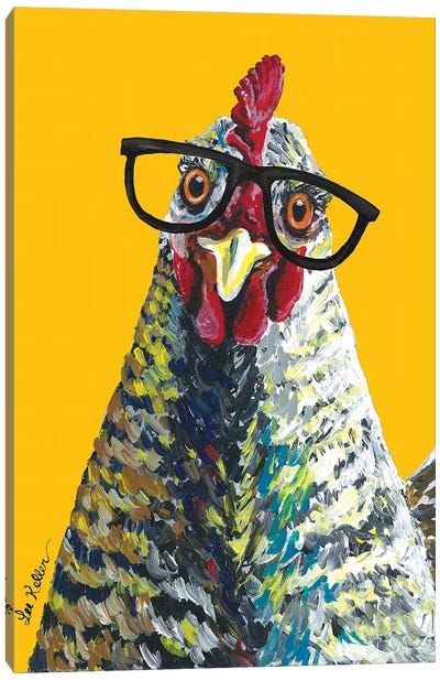 Chicken Willimina Glasses On Yellow Canvas Art Print - Chicken & Rooster Art