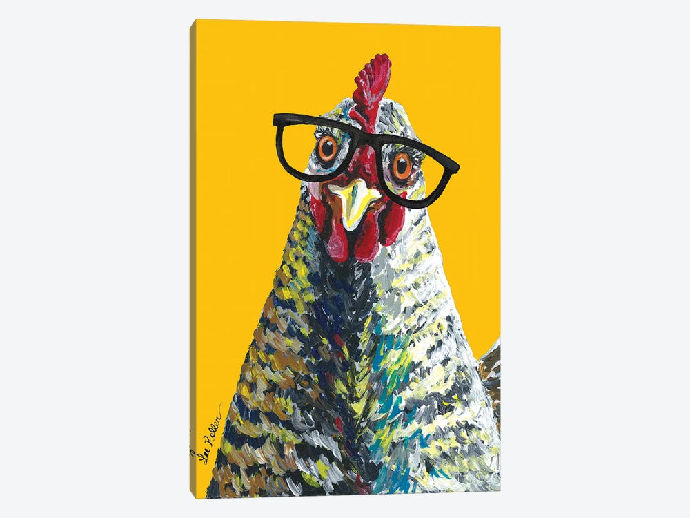 Chicken Willimina Glasses On Yellow by Hippie Hound Studios 1-piece Canvas Artwork