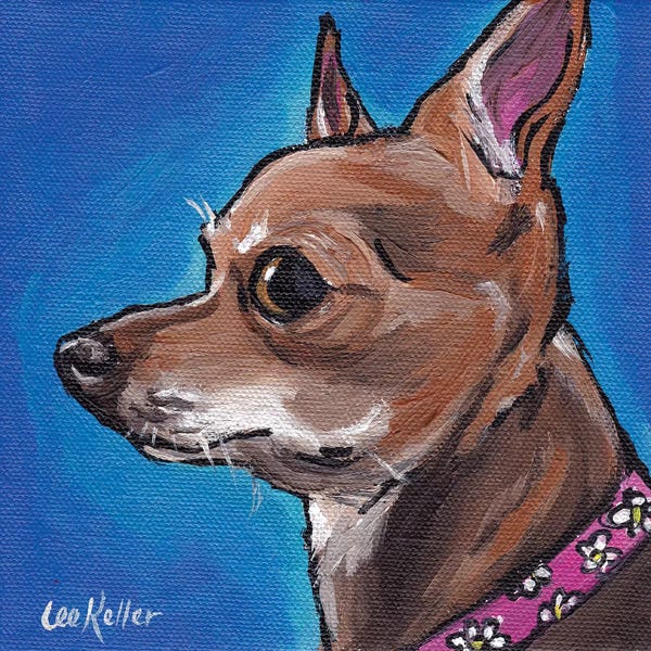 Chihuahuas: Chihuahua On Blue by Hippie Hound Studios