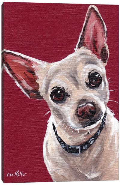 Chihuahua On Red Sam Canvas Art Print - Hippie Hound Studios
