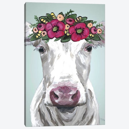 Cow Mabel Pink Flower Crown Canvas Print #HHS389} by Hippie Hound Studios Art Print