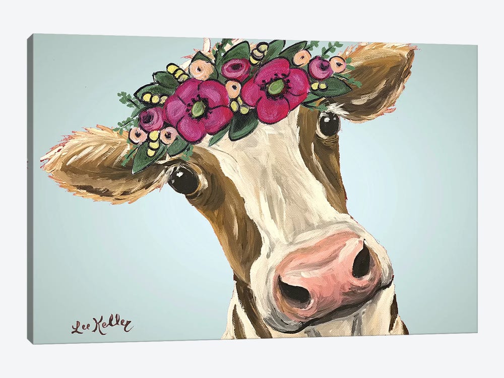 Cow Miss Moo Moo Pink Flowers by Hippie Hound Studios 1-piece Canvas Art