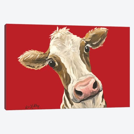 Cow Red New Background Canvas Print #HHS393} by Hippie Hound Studios Canvas Wall Art