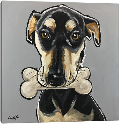 Dog With Bone Canvas Art Print - Dachshund Art