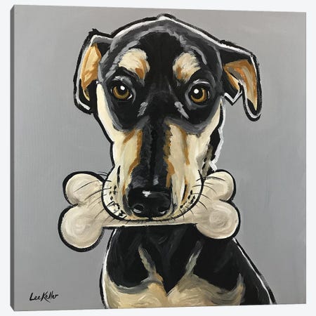 Dog With Bone Canvas Print #HHS399} by Hippie Hound Studios Canvas Art