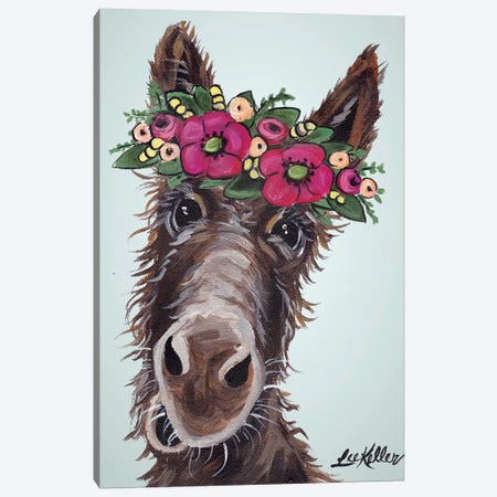 Donkey Pink Flowers Canvas Print #HHS401} by Hippie Hound Studios Canvas Artwork